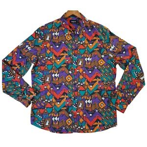 Desigual Mens XXL Geometric Shirt Tribal Print Long Sleeve Button Up Multicolor